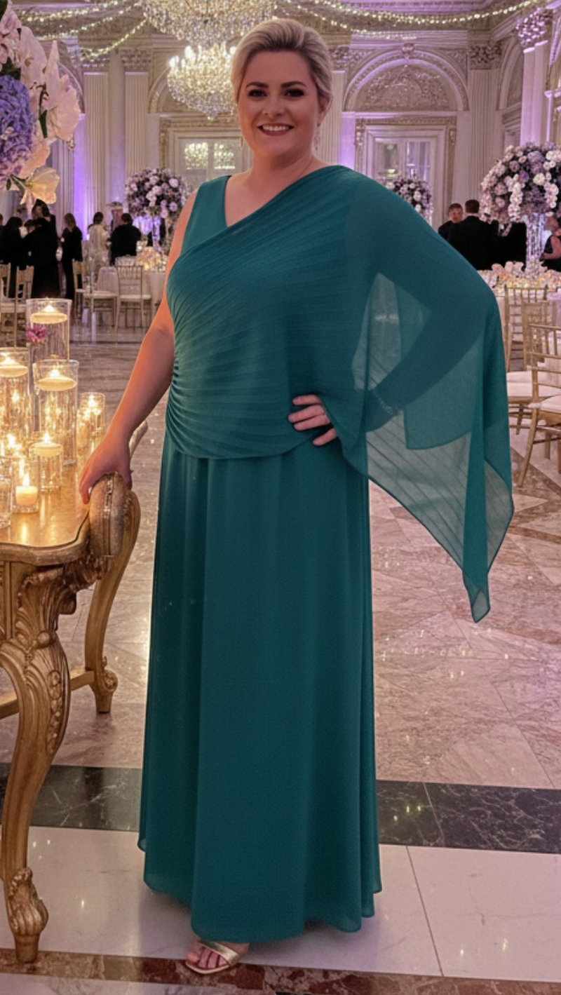 Vestido Festa Com capa Ombro Só Plus Size