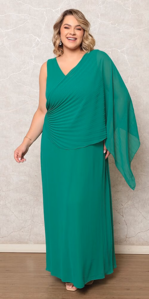 Vestido Festa Com capa Ombro Só Plus Size