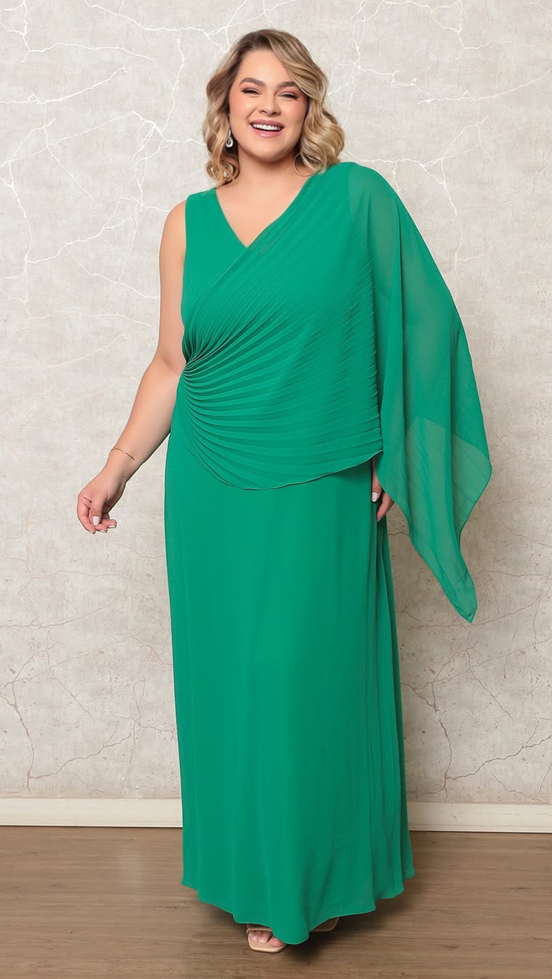 Vestido Festa Com capa Ombro Só Plus Size
