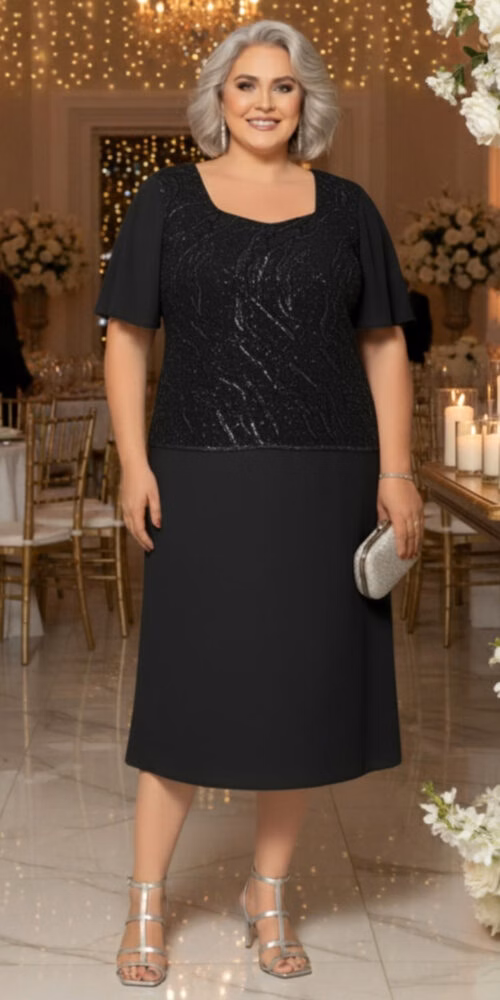 Vestido Midi Festa Renda Bordada Plus SIze