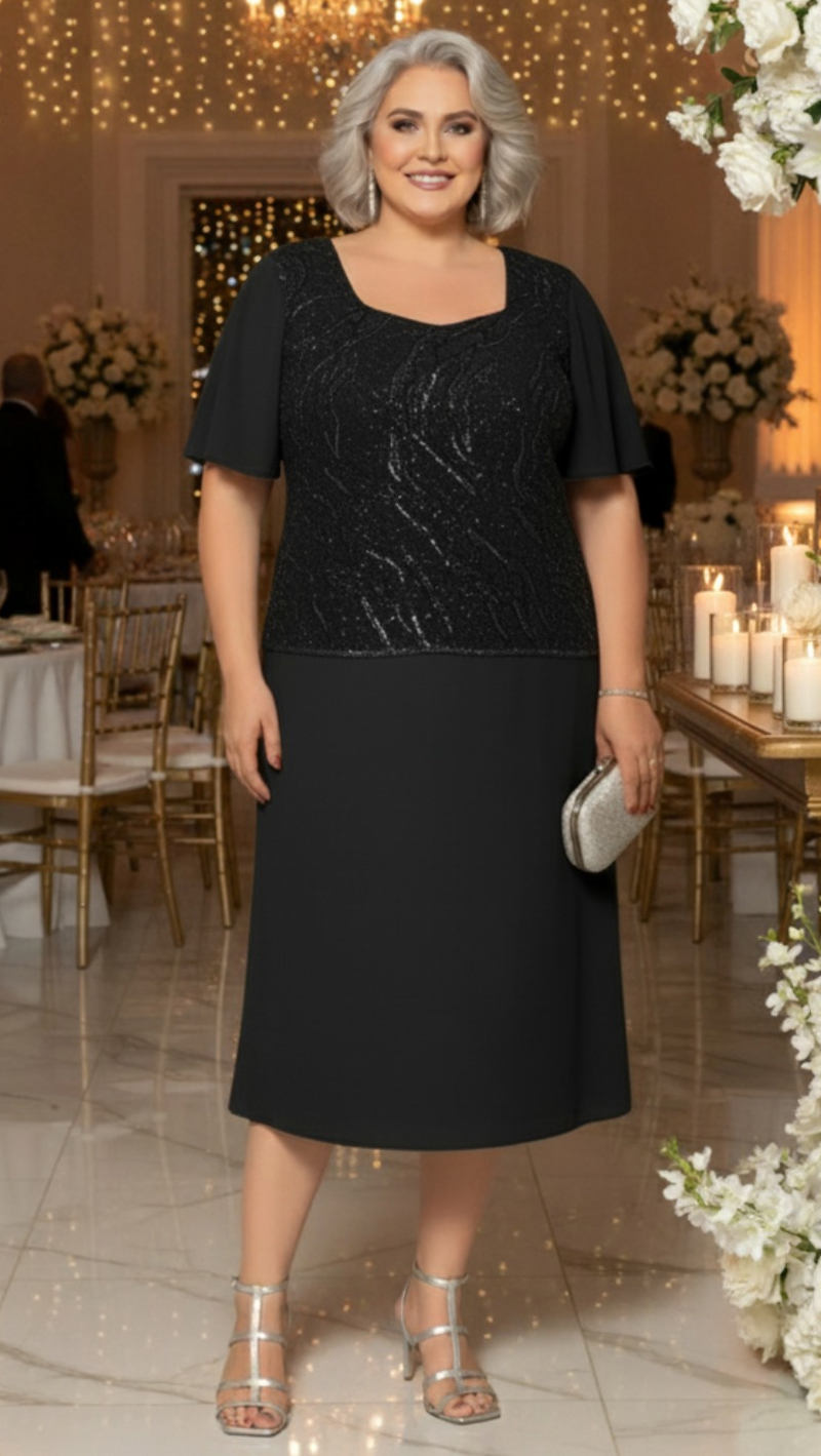 Vestido Midi Festa Plus Size Renda Bordada - Moda Maior