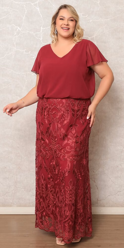 Vestido Festa Blusê Saia Renda Plus Size