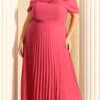 Vestido Festa Ombro a Ombro Plissado Plus Size