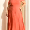 Vestido Festa Ombro a Ombro Plissado Plus Size