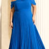 Vestido Festa Ombro a Ombro Plissado Plus Size