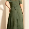 Vestido Festa Ombro a Ombro Plissado Plus Size