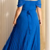 Vestido Festa Ombro a Ombro Plissado Plus Size