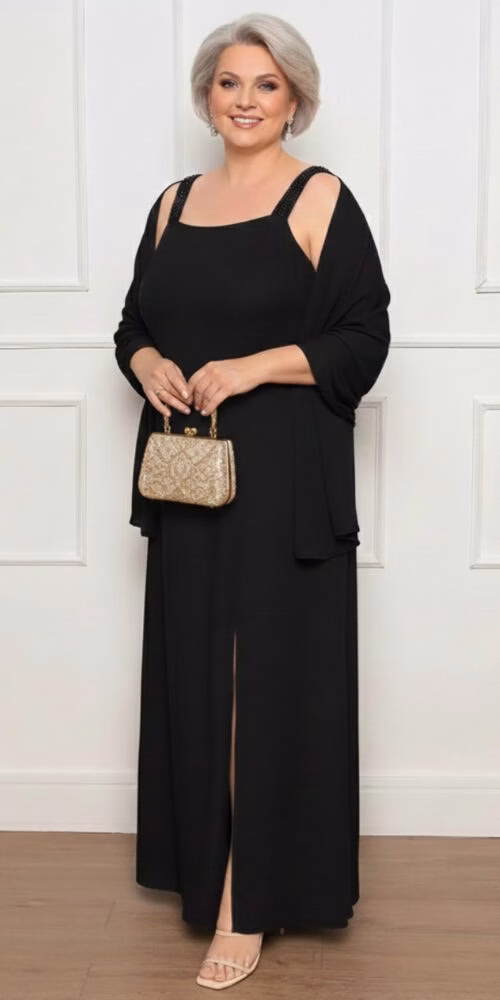 Vestido Festa Regata Bordada e Echarpe Plus Size