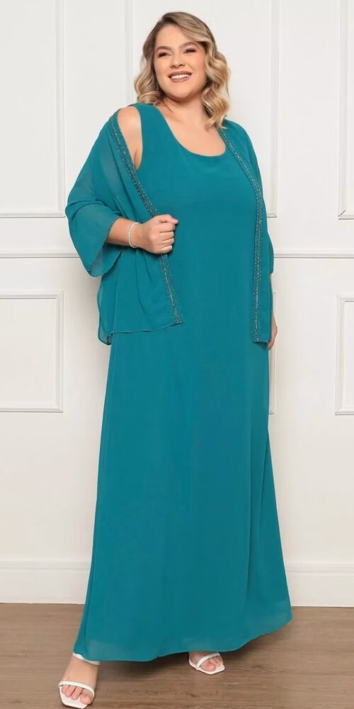 Vestido Festa Regata com Cardigã Bordado Plus Size