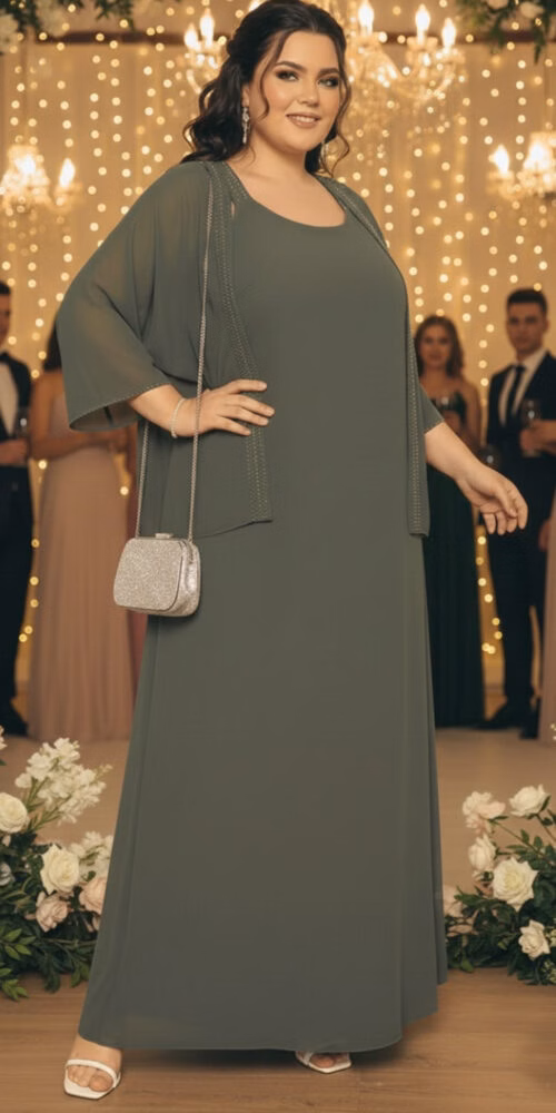 Vestido Festa Regata com Cardigã Bordado Plus Size