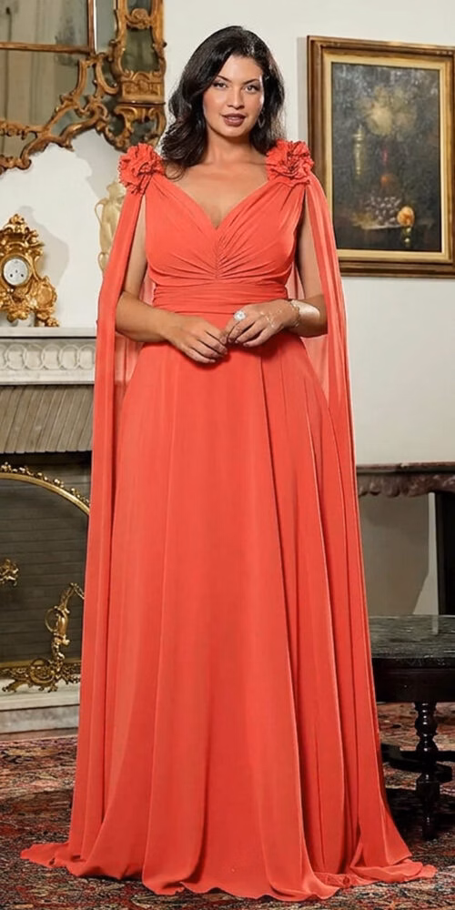 Vestido Festa Capa e Flores Removíveis Plus Size
