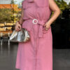Chemise em Linho com Cinto Plus Size