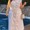 Chemise em Linho com Cinto Plus Size