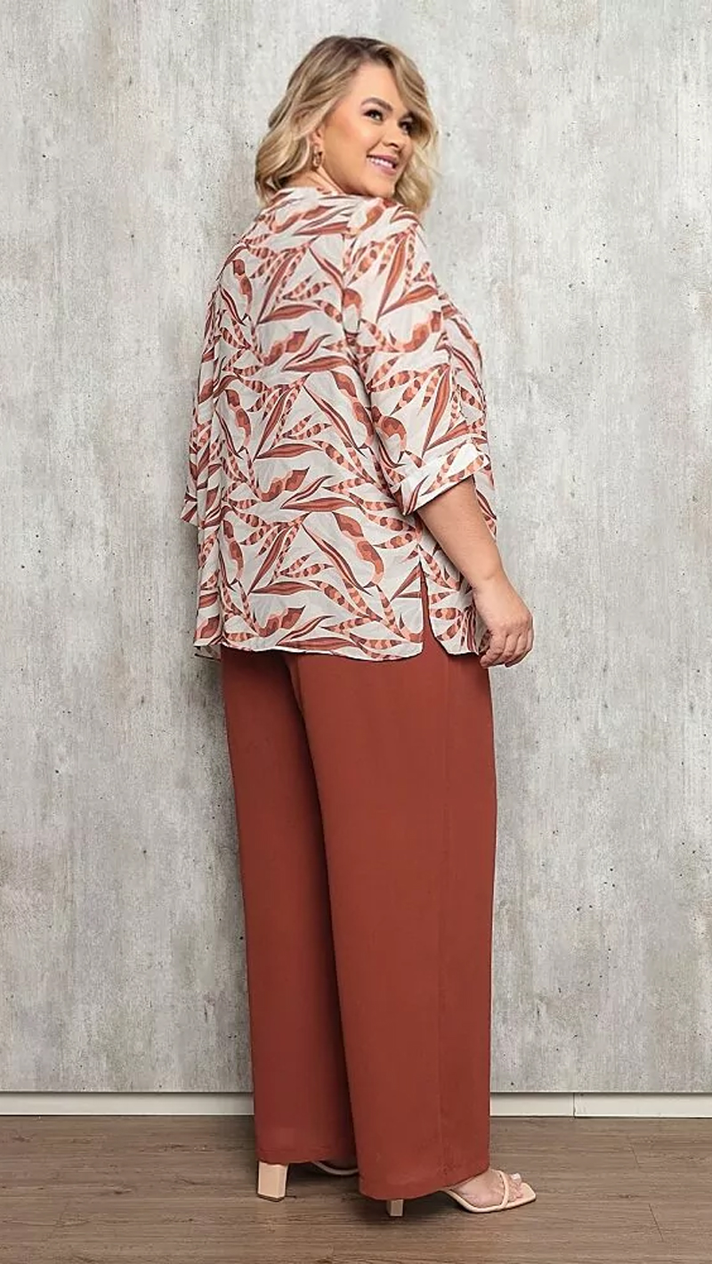 Trijunto com Cardigã Estampado Plus Size