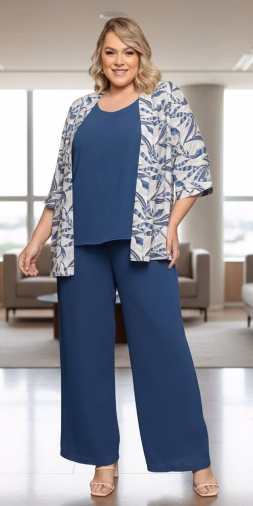 Trijunto com Cardigã Estampado Plus Size