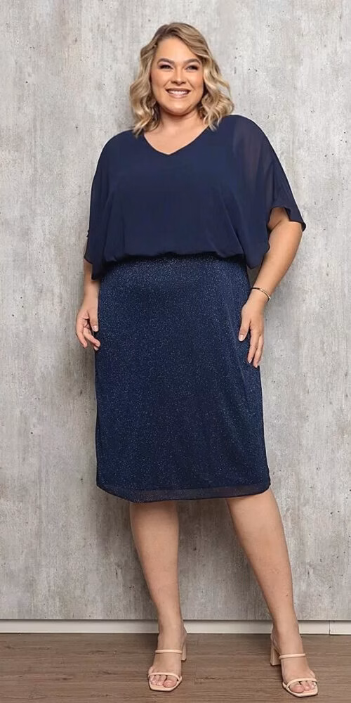 Vestido Festa Plus Size Saia Lurex Midi