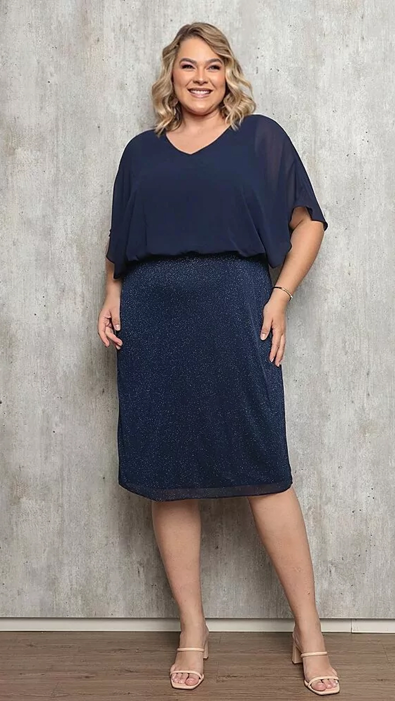 Vestido Festa Plus Size Saia Lurex Midi