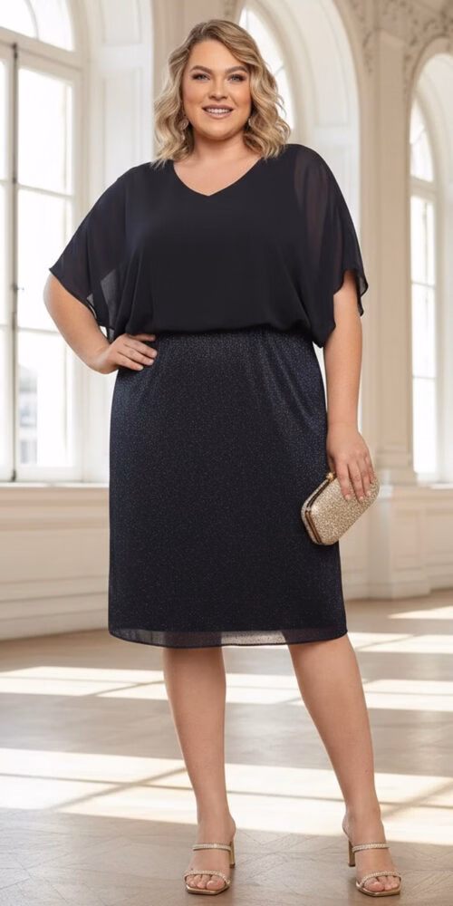 Vestido Festa Plus Size Saia Lurex Midi
