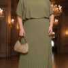 Vestido Festa Bluse com Saia Plissada Plus Size