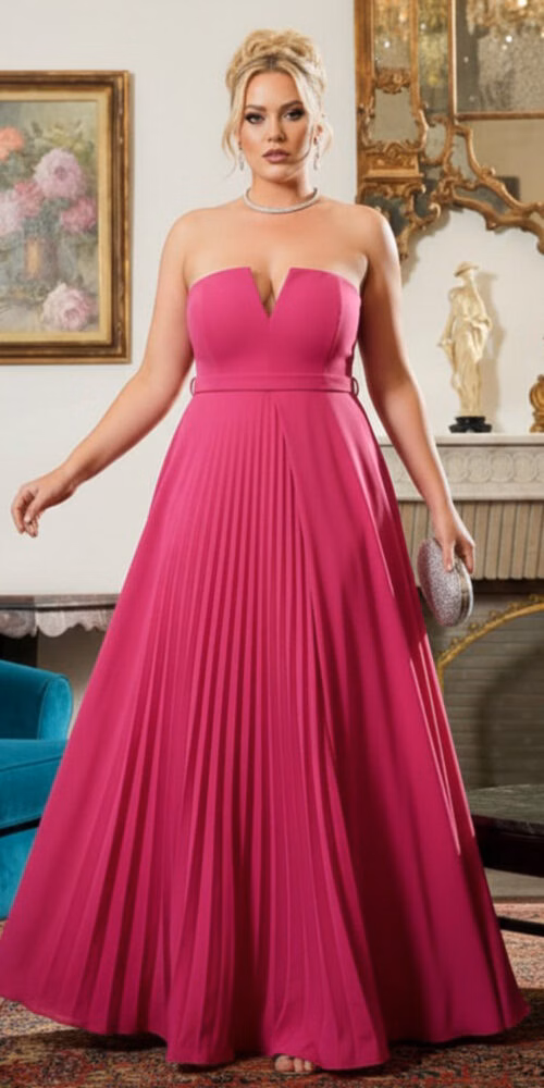 Vestido Plus Size Detalhe Plissado Festa