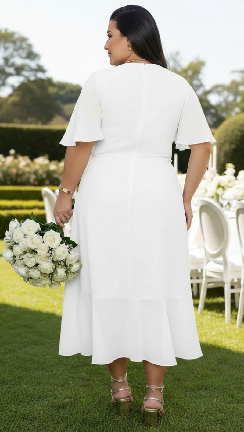 Vestido Plus Size Midi Babado Noiva