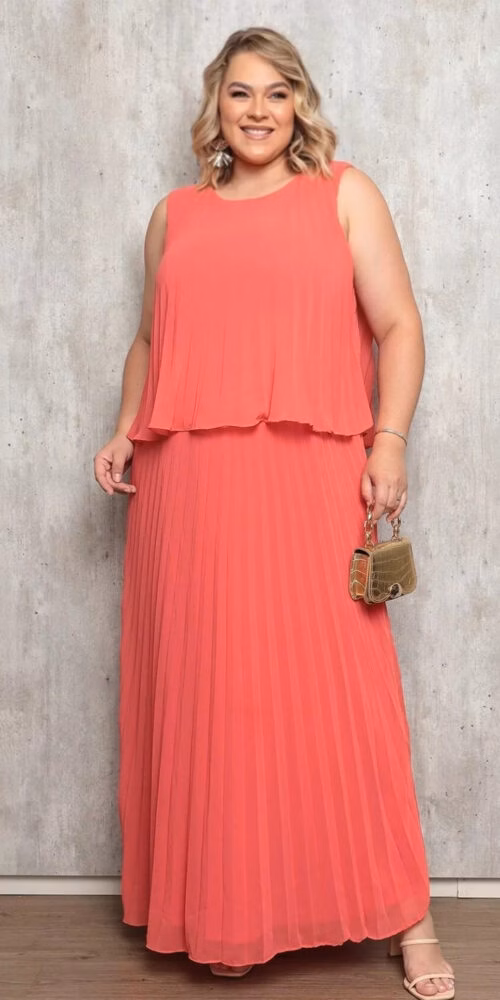Vestido Festa Regata Plissado Plus Size