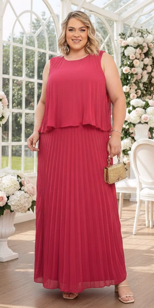 Vestido Festa Regata Plissado Plus Size