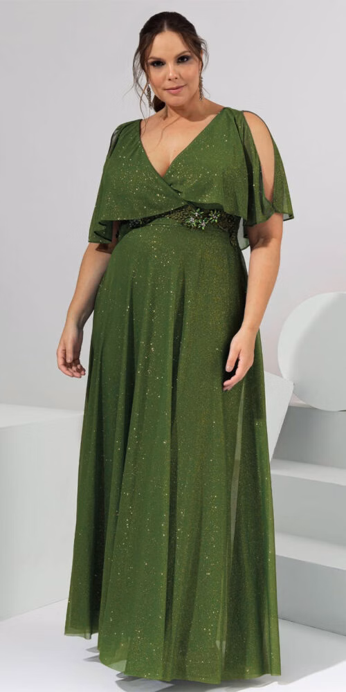 Vestido de Festa com Faixa Bordada Plus Size