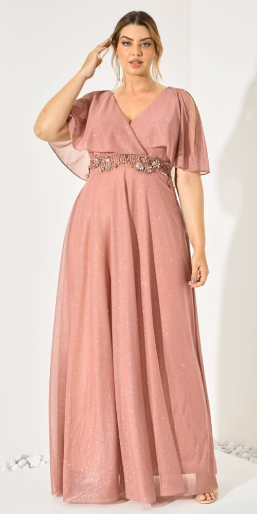 Vestido de Festa com Faixa Bordada Plus Size