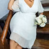 Vestido de Noiva Midi Plus Size Saia Plissada