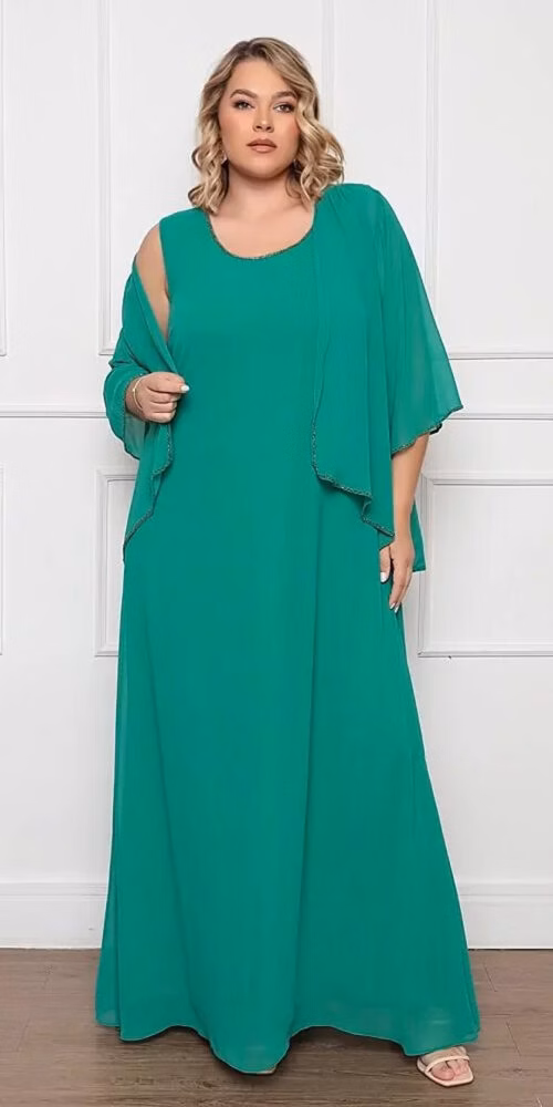Vestido Festa Cardigã Assimétrico Bordado Plus Size
