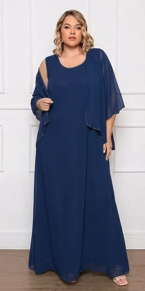 Vestido Festa Cardigã Assimétrico Bordado Plus Size