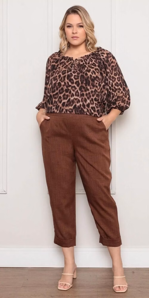 Bata em Crepe Animal Print Plus Size