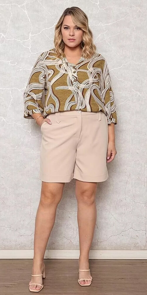 Blusa Estampada com Mangas Plus Size