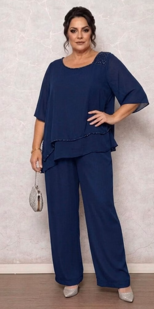 Conjunto Festa Bordado Manual Assimétrico Plus Size
