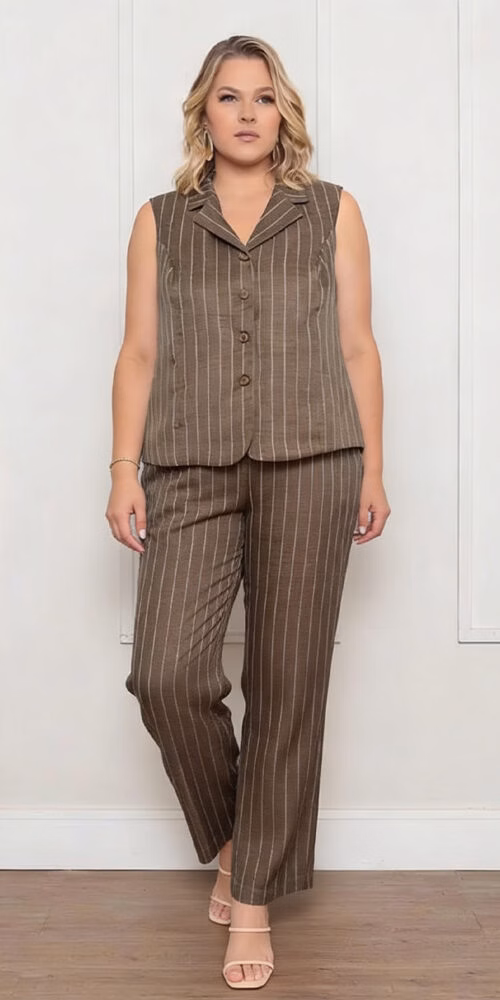 Conjunto Risca de Giz com Colete Plus Size