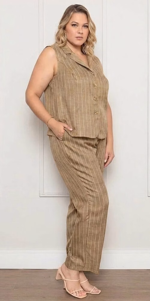 Conjunto Risca de Giz com Colete Plus Size