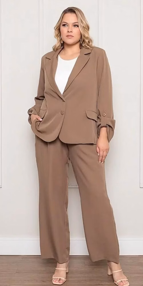 Conjunto Terno Alfaiataria com Elastano 2 Botões Plus Size