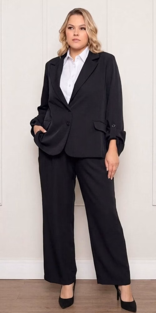 Conjunto Terno Alfaiataria com Elastano 2 Botões Plus Size