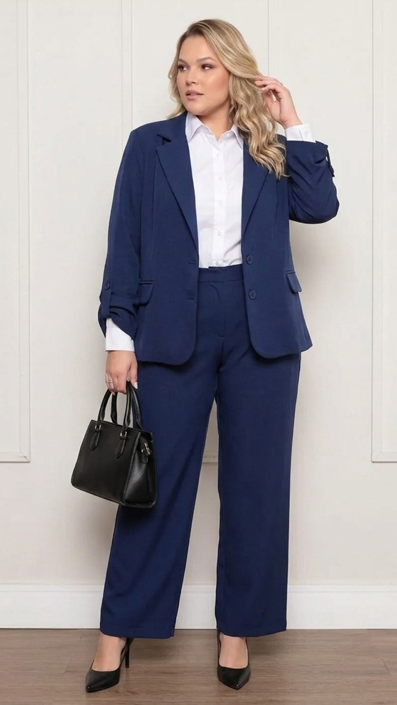 Conjunto Terno Alfaiataria com Elastano 2 Botões Plus Size