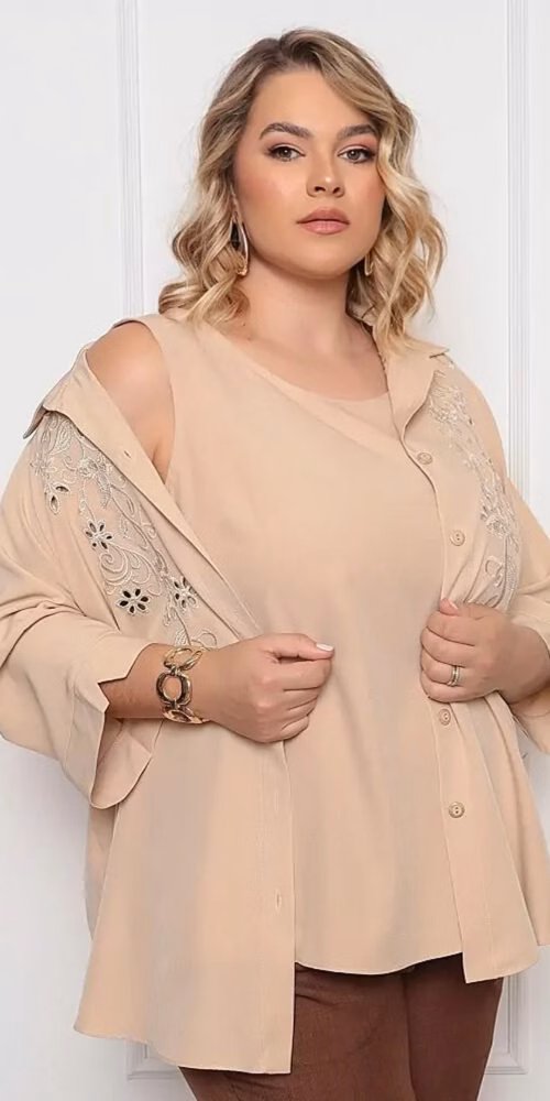 Twin-set Camisa Bordada Plus Size
