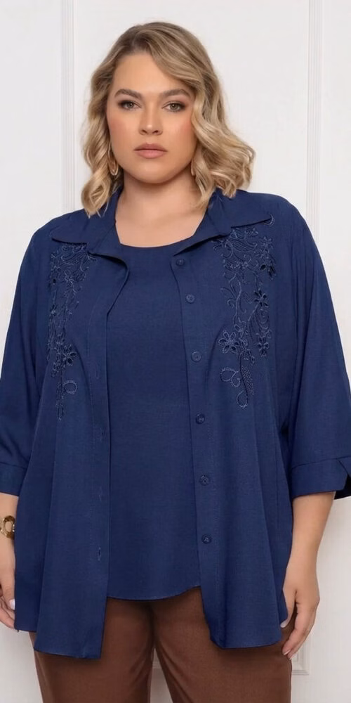 Twin-set Camisa Bordada Plus Size