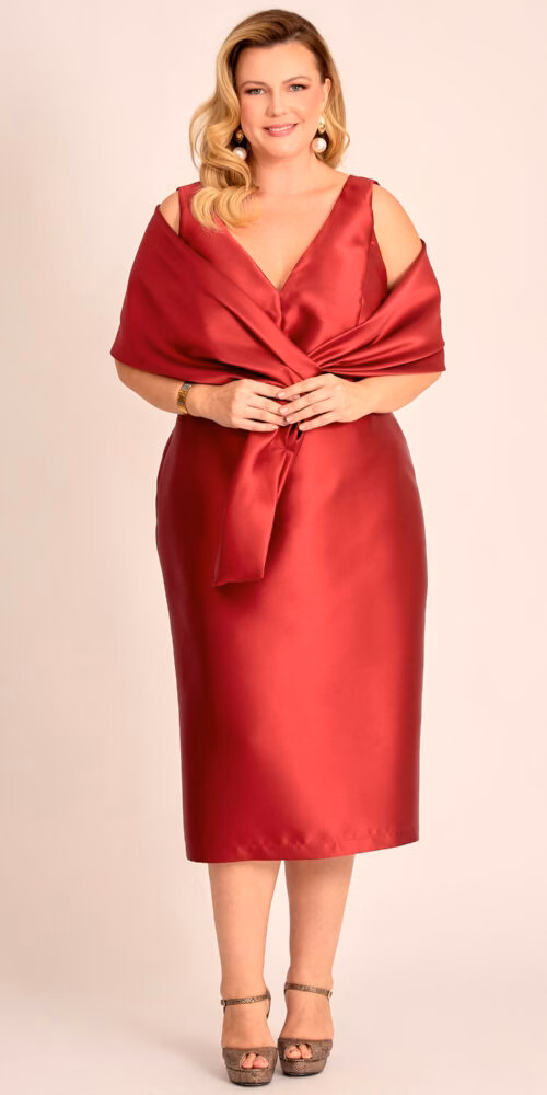 Vestido Midi Festa Zibeline com Echarpe Plus Size
