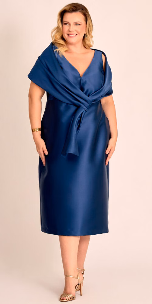 Vestido Midi Festa Zibeline com Echarpe Plus Size