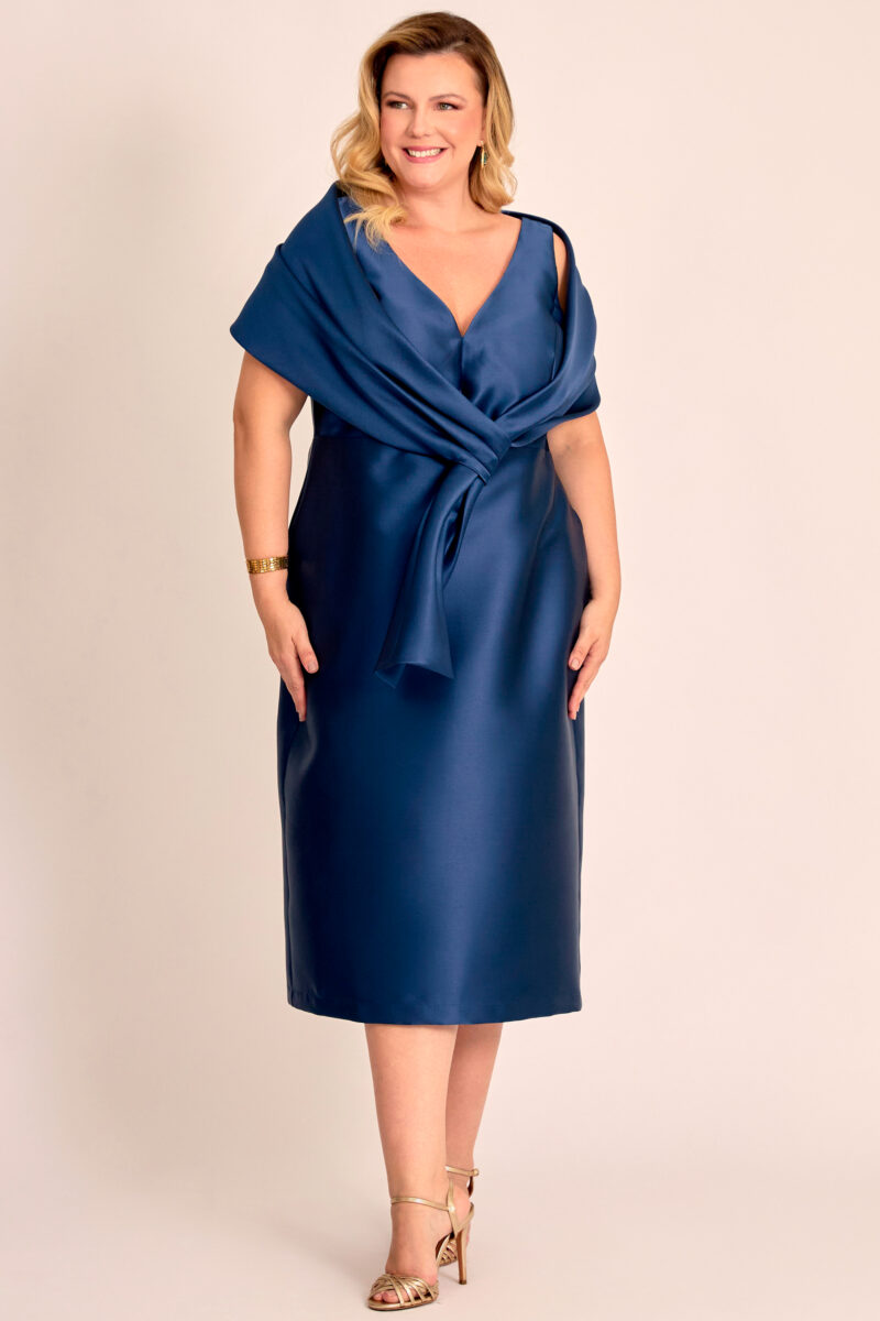 Vestido Midi Festa Zibeline com Echarpe Plus Size