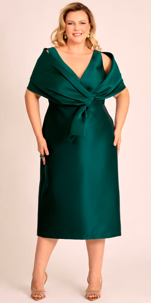 Vestido Midi Festa Zibeline com Echarpe Plus Size