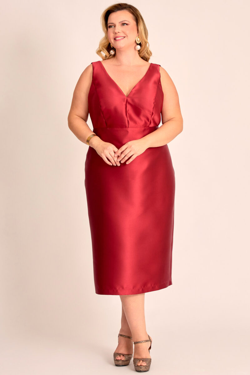 Vestido Midi Festa Zibeline com Echarpe Plus Size