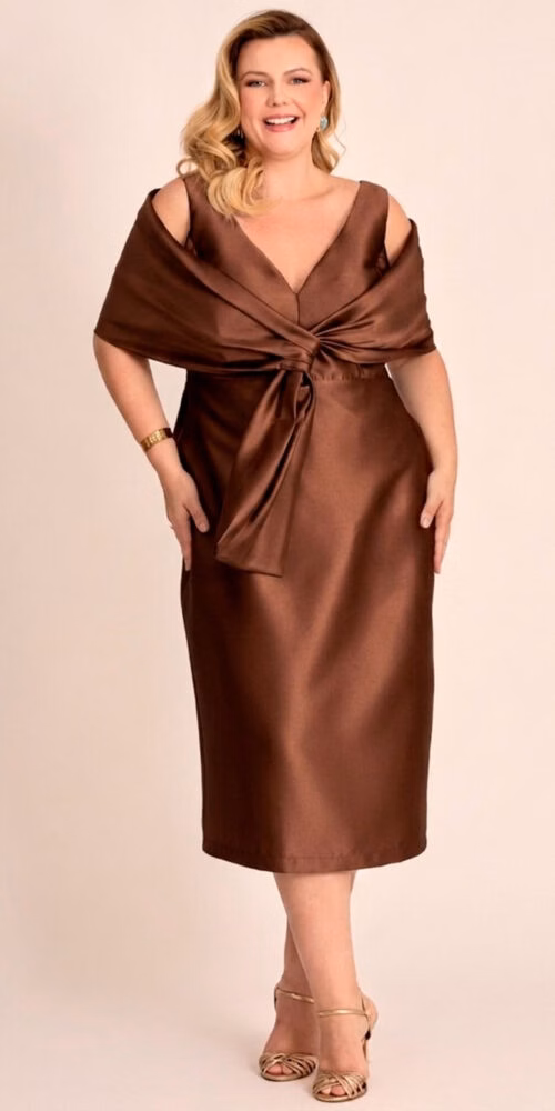 Vestido Midi Festa Zibeline com Echarpe Plus Size