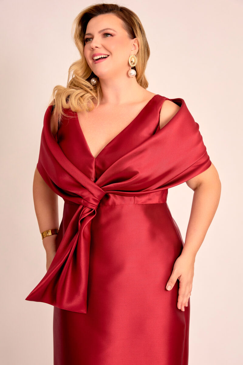 Vestido Midi Festa Zibeline com Echarpe Plus Size