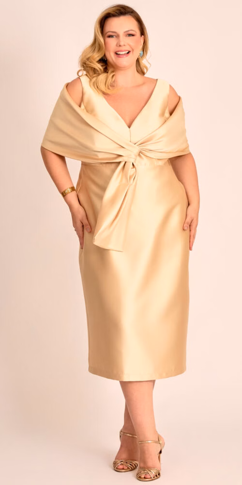 Vestido Midi Festa Zibeline com Echarpe Plus Size